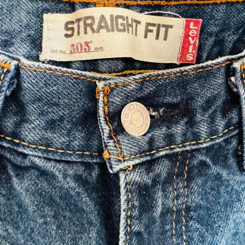 Levi's 505 Men's Straight Fit Jeans Dark Wash Blue Denim Classic Sz 33x32 - Picture 3 of 5